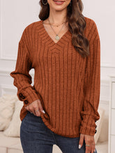 Decorative Button V-Neck Long Sleeve T-Shirt OutfitFlow